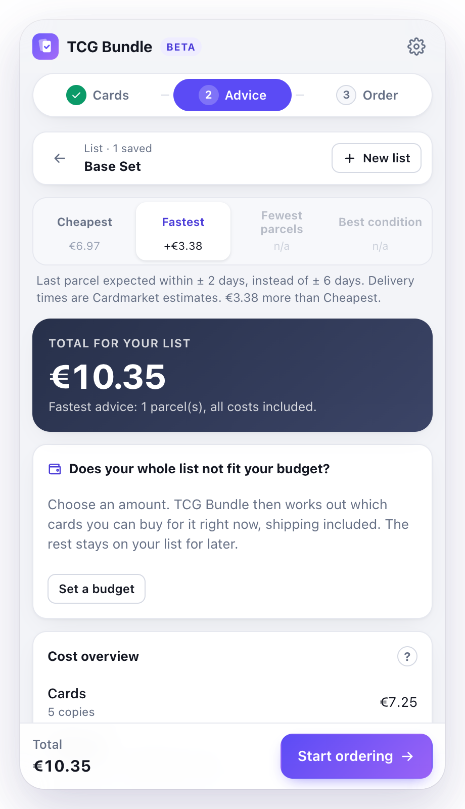 Advice with four options, Fastest selected