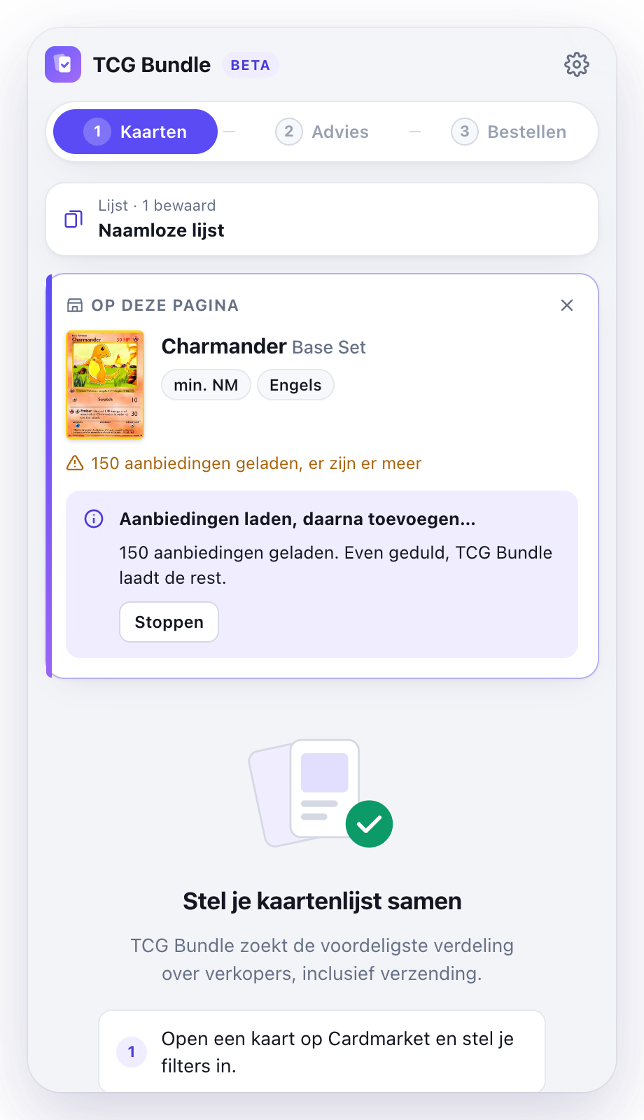 TCG Bundle laadt alle aanbiedingen van een kaart en voegt hem daarna toe